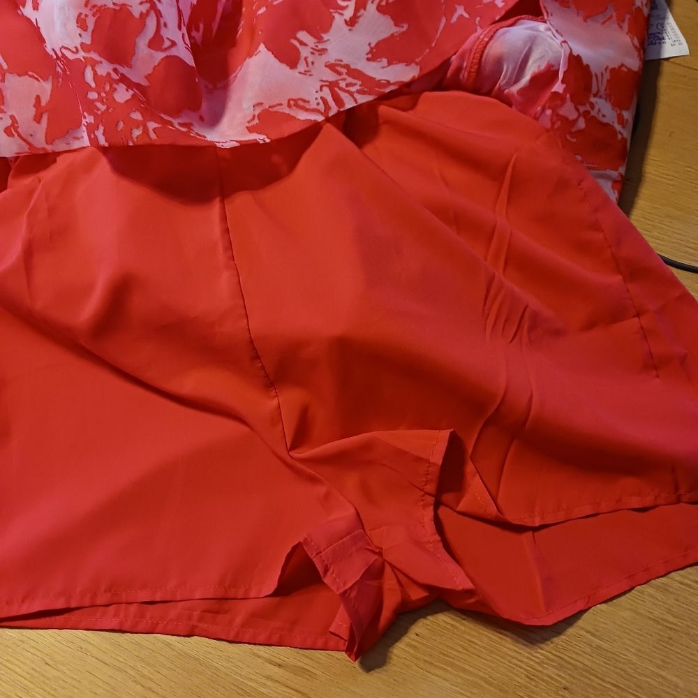 DAY + MOON Formal Mini Dress Engagement Party Babydoll Ruffles Coral Pink Size M - Picture 4 of 12